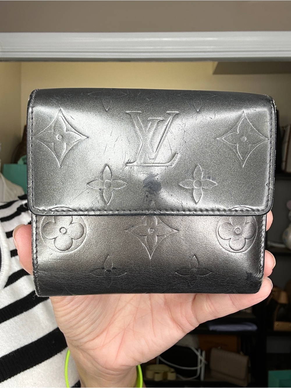 Louis Vuitton Monogram Mat Elise Compact Wallet Gunmetal Gray CA1012